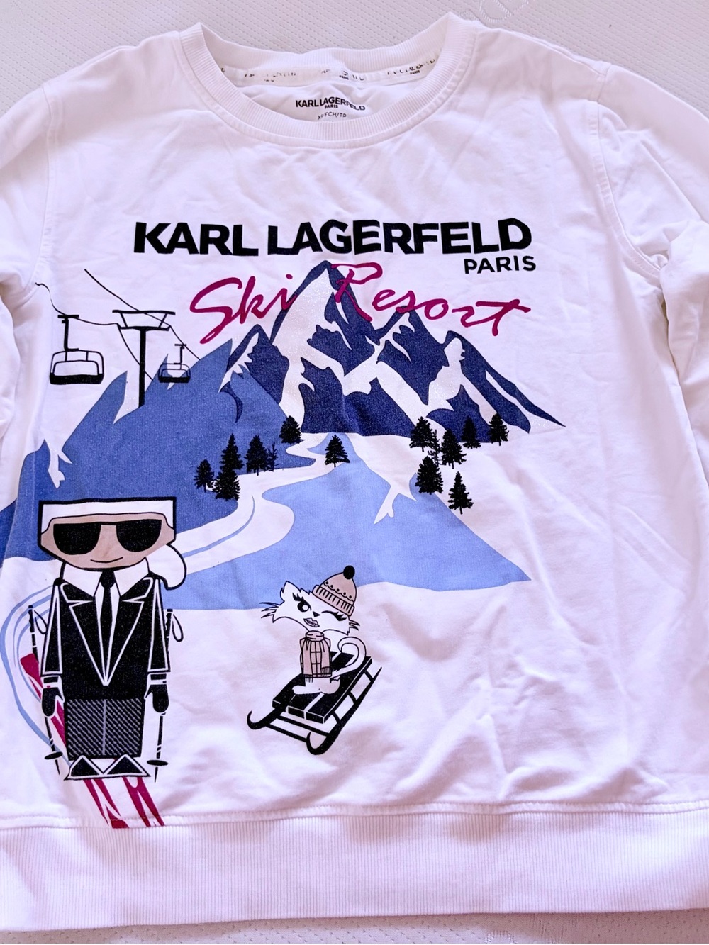 Karl Lagerfeld Paris Signature Ski Lift Winter Crewneck Sweatshirt XS